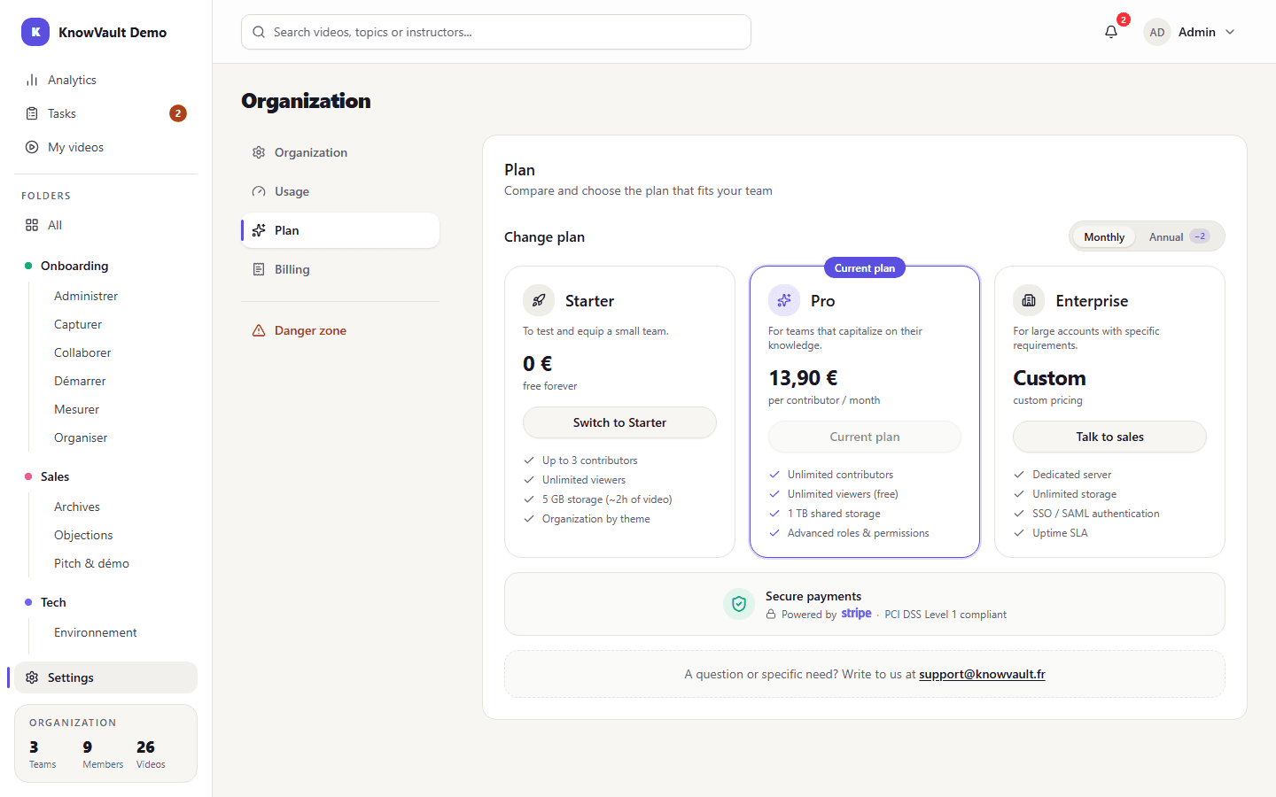 Organization Plan page