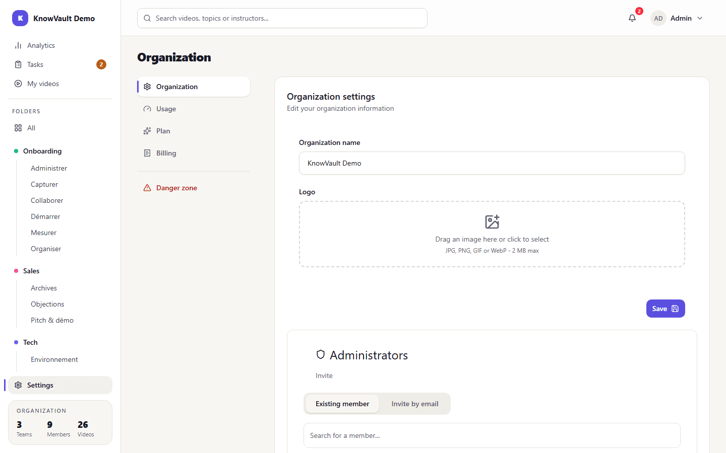 Organization settings