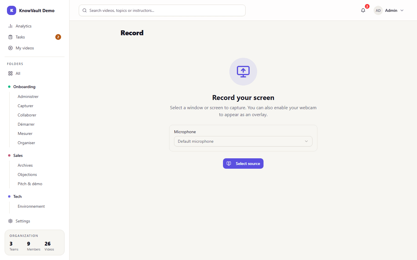 Screen recording page
