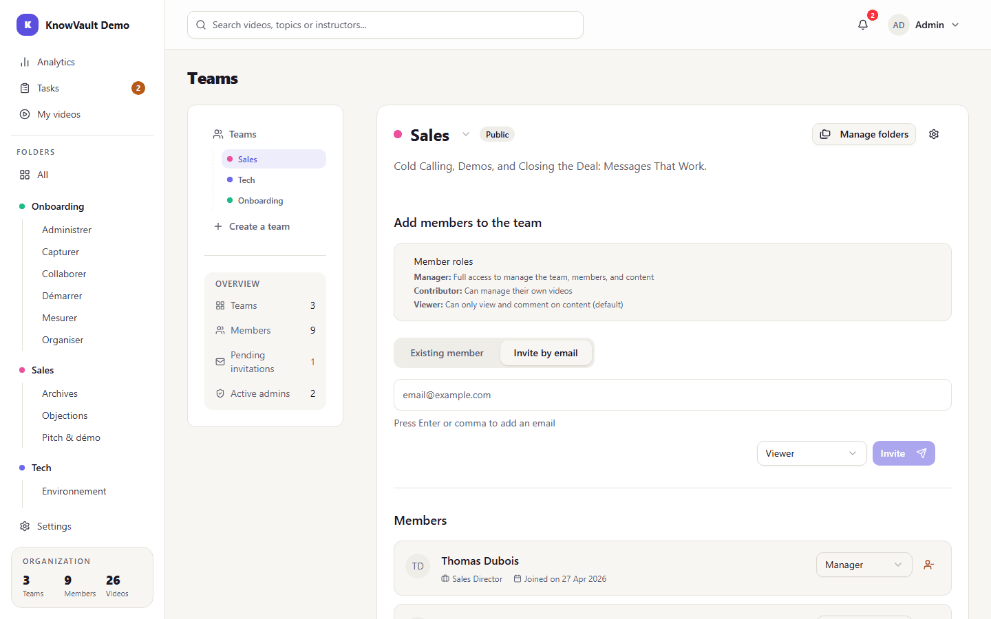 Inviting by email from a team page