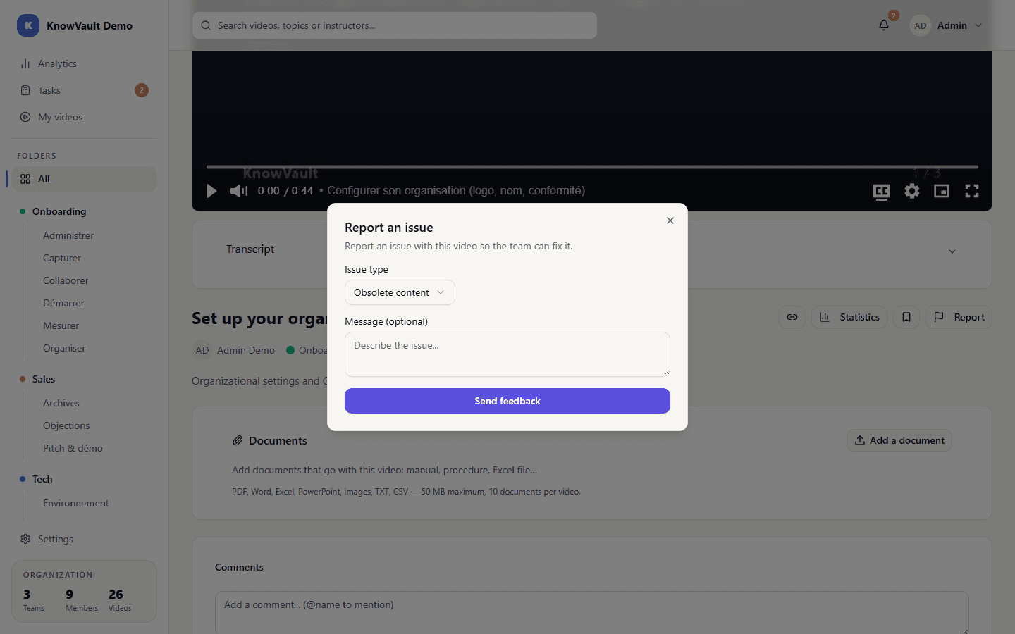 Report an issue window